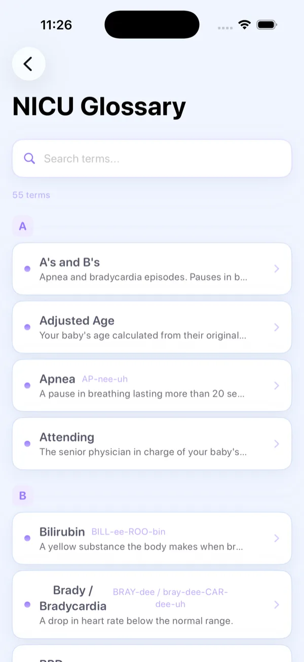 NICU glossary